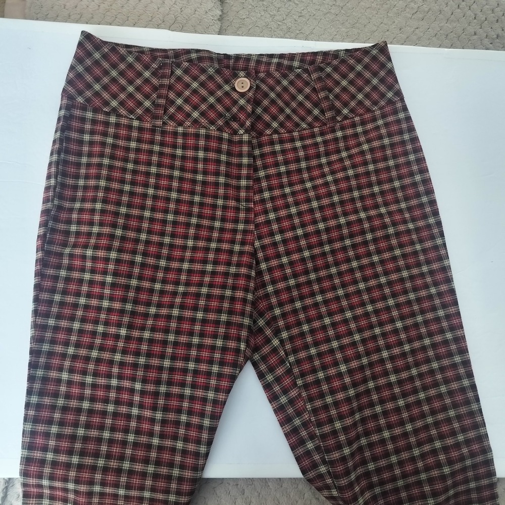 Celine by Champion Red Plaid Trousers Straight Leg Pants Size L Made in USA - Picture 2 of 8